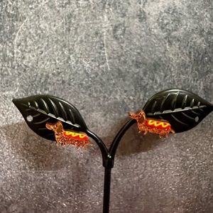 Glitter resin hot dog wiener dog dachshund earrings